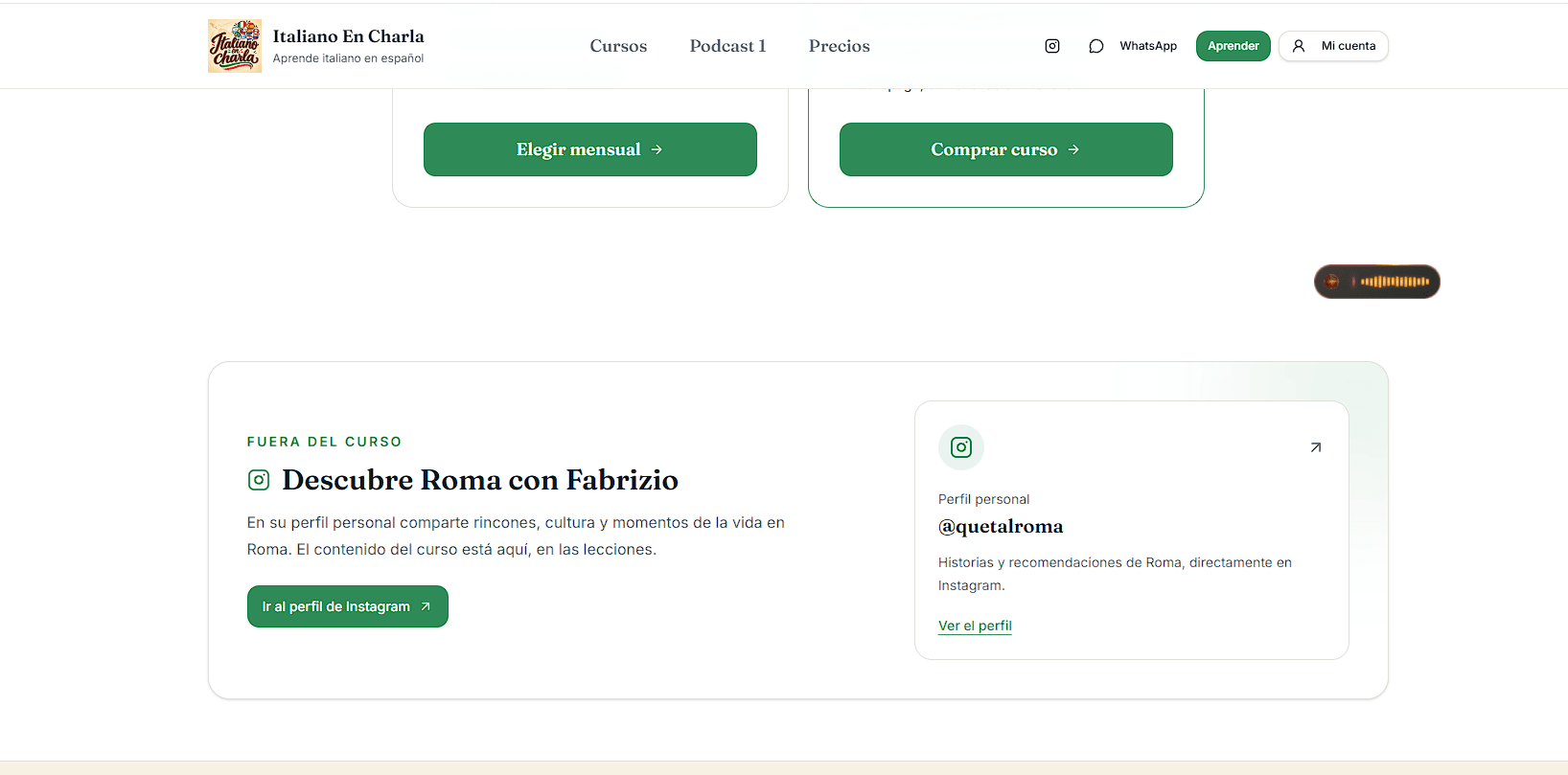 Sezione della piattaforma didattica con presentazione dei corsi e dei contenuti